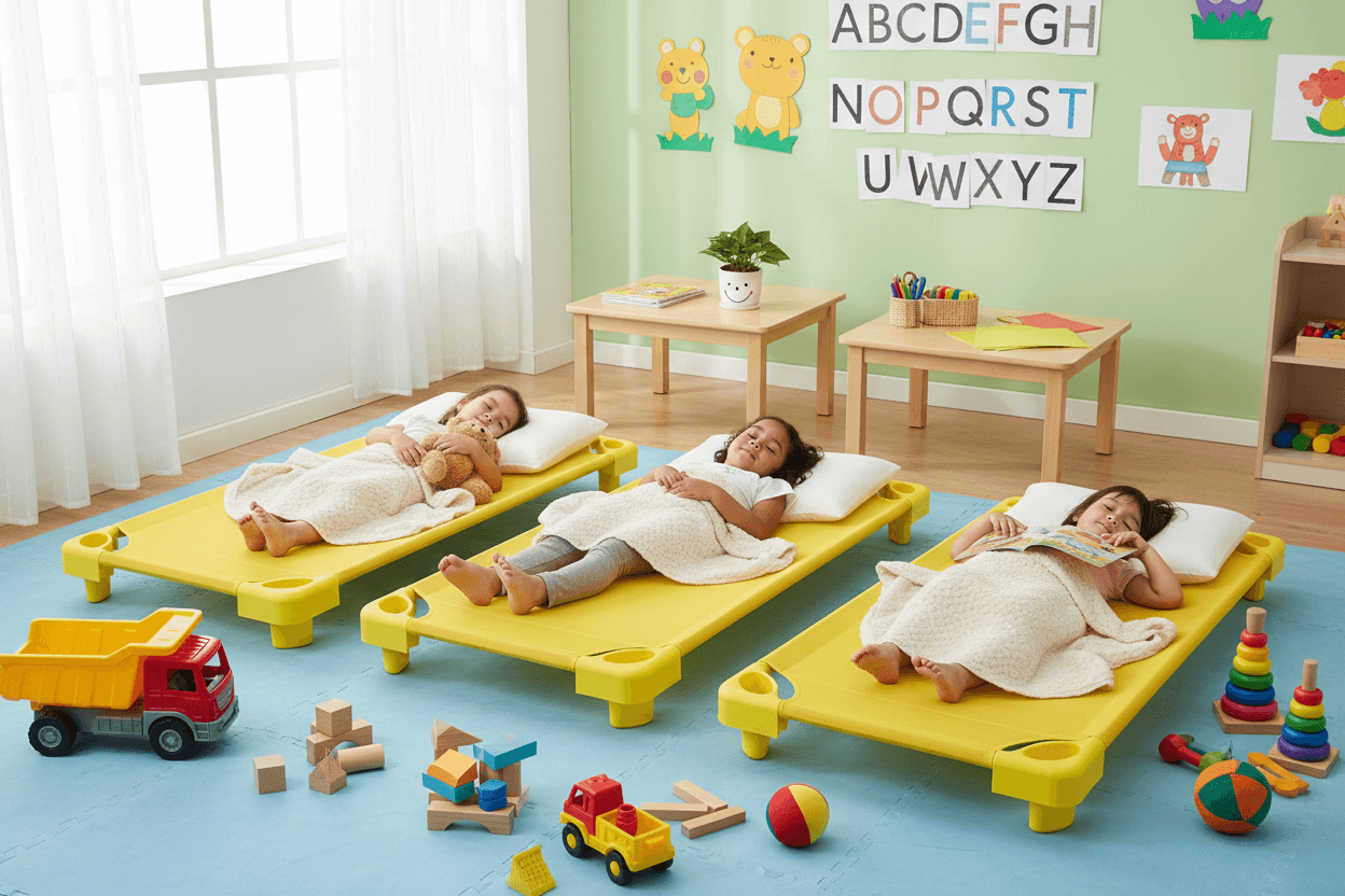 Žluté plastové lehátko do školky